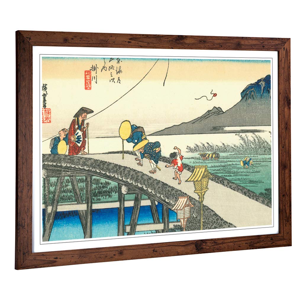 Big Box Art Framed Print of Hiroshige Japanese Oriental Tokaido Design | Wall Art Picture | Home Decor for Kitchen, Living Room, Bedroom, Hallway, Walnut, A2 / 24.5x18 Inch / 62x45cm