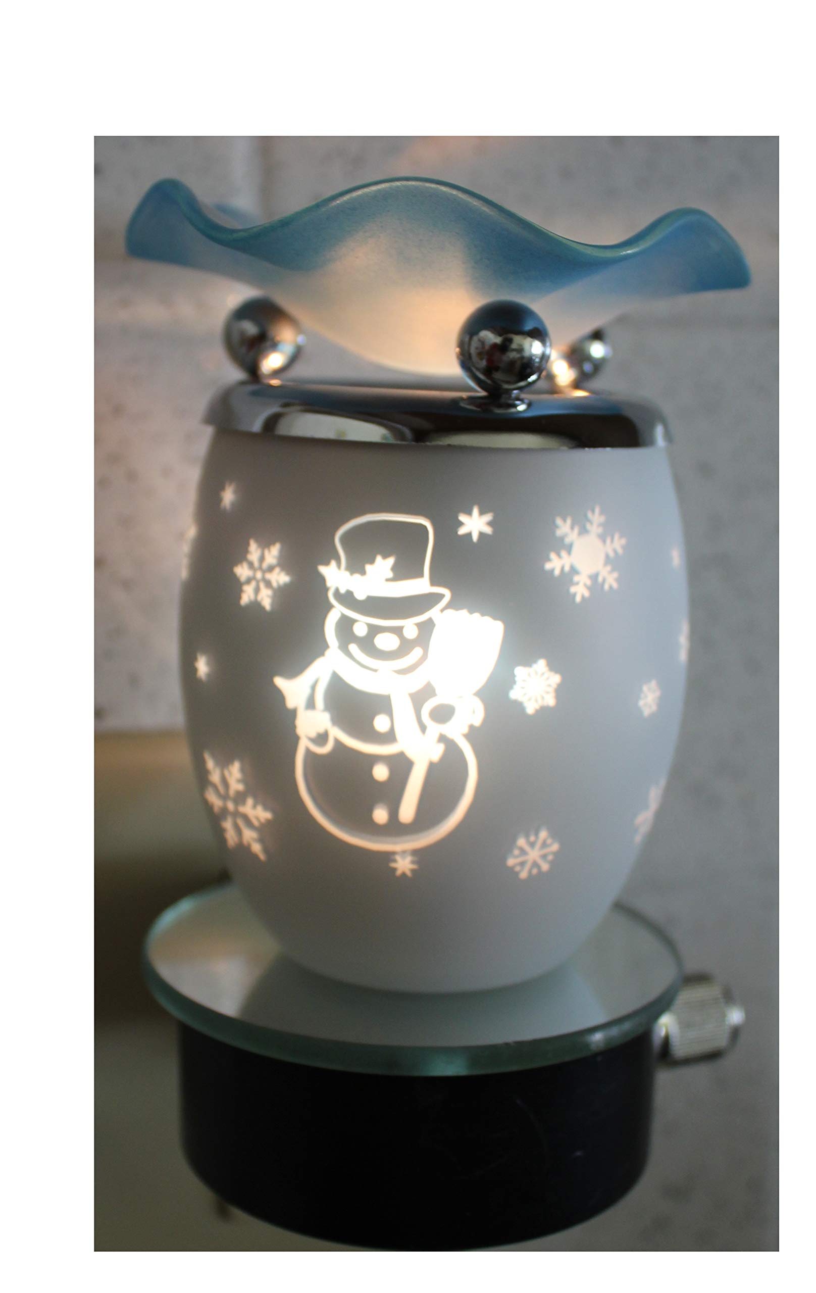 Navillus - Plug in Aroma Lamp Night Light - Oval Shape, Christmas Snowman and Snowflakes Design, Oil Warmer with dimmer in Blue Color