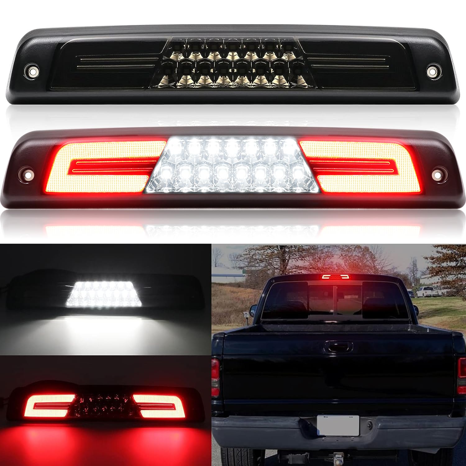 Mynoway LED 3rd Third Brake Lights Replacement for Ram 1500 (1994-1997,1999-2001),Ram 2500/3500 (1994-1997,1999-2002) Rear Center High Mount Stop Cargo Lamp smoked lens(Not fit 1998)