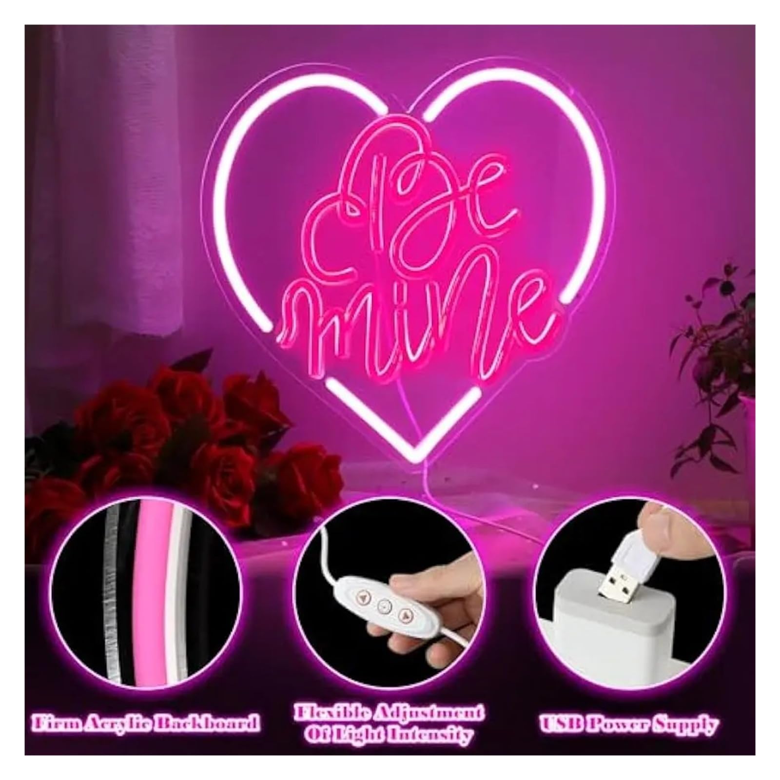Wiszące neony artystyczne Ramka W Kształcie Serca Be Mine Neon LED USB Możliwość Przyciemniania Światła Do Pokoju Gier Sypialnia Bar Salon Party Dekoracje Ścienne 12.6x12.6in