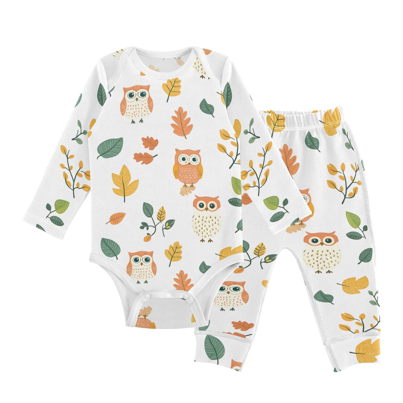 vvfelixl Baby Bodysuits Pants Sets Cute Owl Bird Leaves Long Sleeve Baby Onesie Clothes for Boys Girls 3-6M