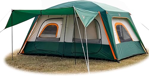 KTT Large Tent 6-8-10 Person,Family Cabin Tents,2 Rooms,2 Doors and 4 Windows with Mesh,Straight Wall,Waterproof,Double Layer,Big Tents for
