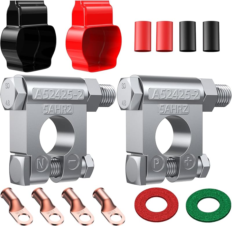 Kit de Terminais de Bateria Automotiva Positivo e Negativo Bateria Power com Olhais de Cobre – Conjunto com 2