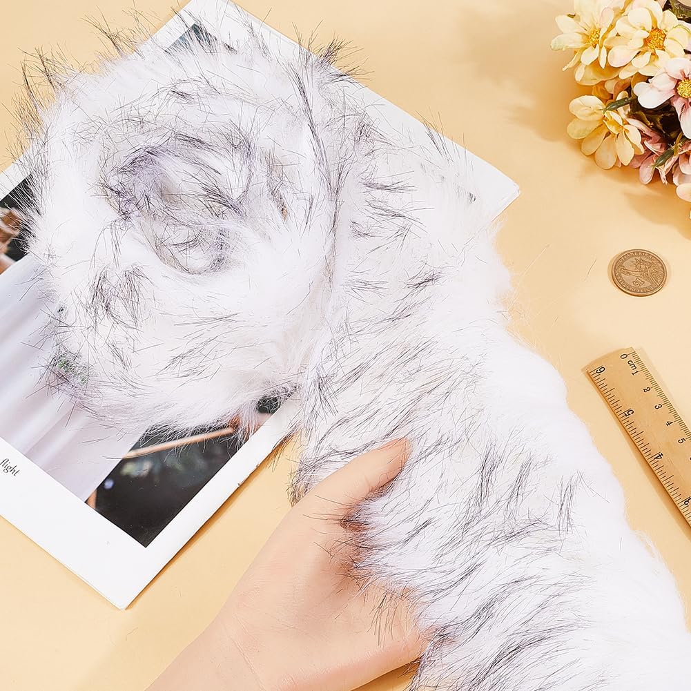 GORGECRAFT 2.8" Wide Faux Fox Fur Artificial Wool Fabric 1.8M Long Christmas Shaggy Synthetic Plush Patch Fluffy Fuzzy Fur Scrap Trim Ribbon Sewing Cuts for Crafts Halloween Santa Claus, White