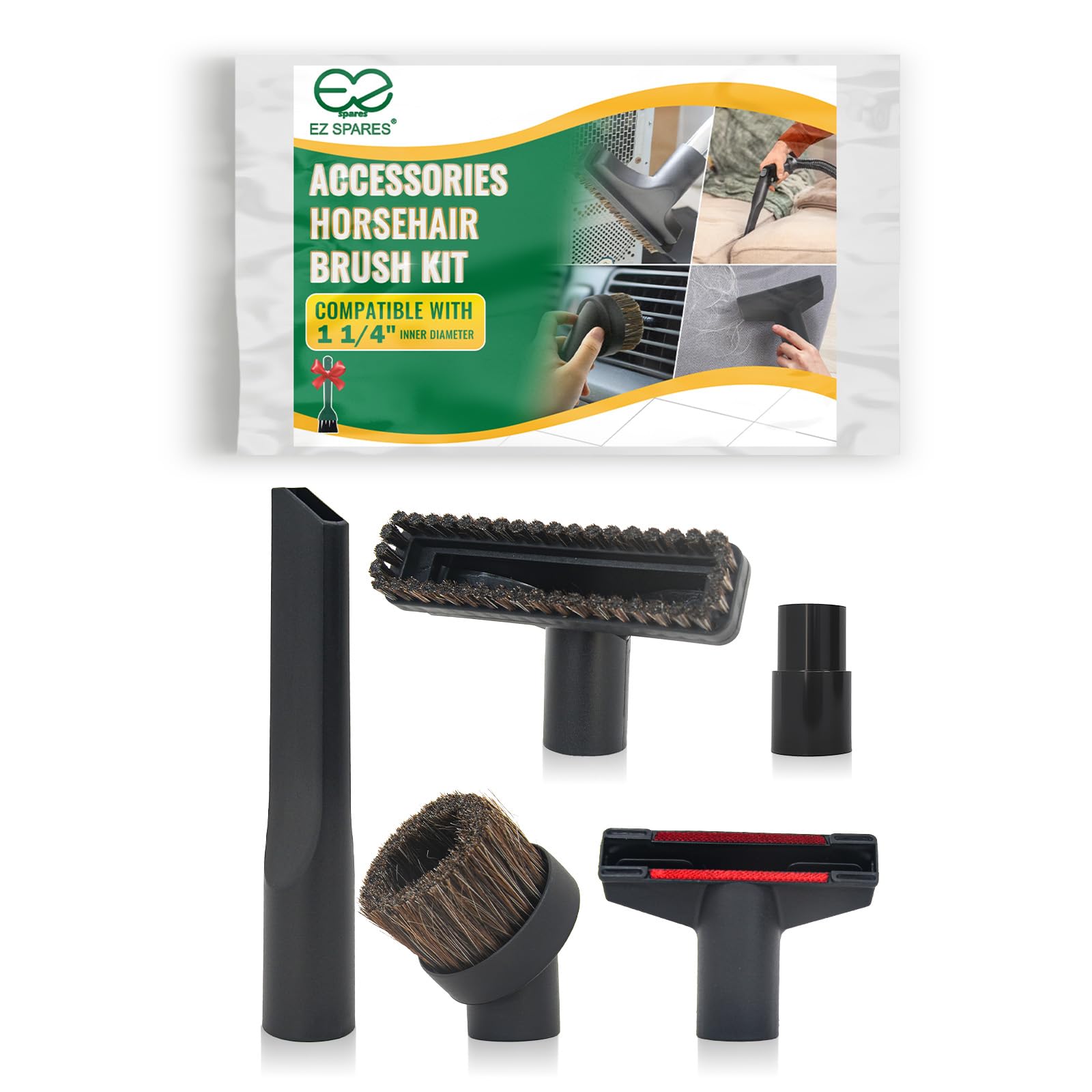EZ SPARES 5PCS Universal Replacement 32mm&35mm Vacuum Cleaner Accessories Horsehair Brush Kit for 1 1/4 Inch 1 3/8 Inch Crevices Tool Kit