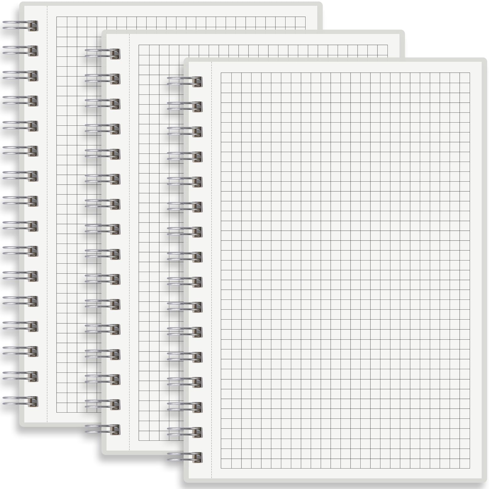Cuaderno cuadriculado en espiral A5, paquete de 3, 160 páginas, papel grueso de 100 g/m², cubierta translúcida esmerilada impermeable, diario cuadrado perforado para oficina escolar