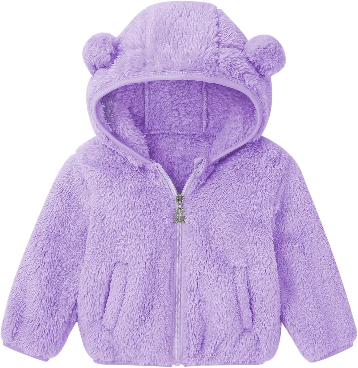 Chaqueta de lana para bebés pequeños con capucha Abrigos con capucha de oso lindo para niños y niñas | Otoño Invierno Chaquetas con capucha sólidas Ropa para niños y niñas Ropa con cremallera Ropa de abrigo de lana suave y peluda con bolsillo 6 meses - 6 años