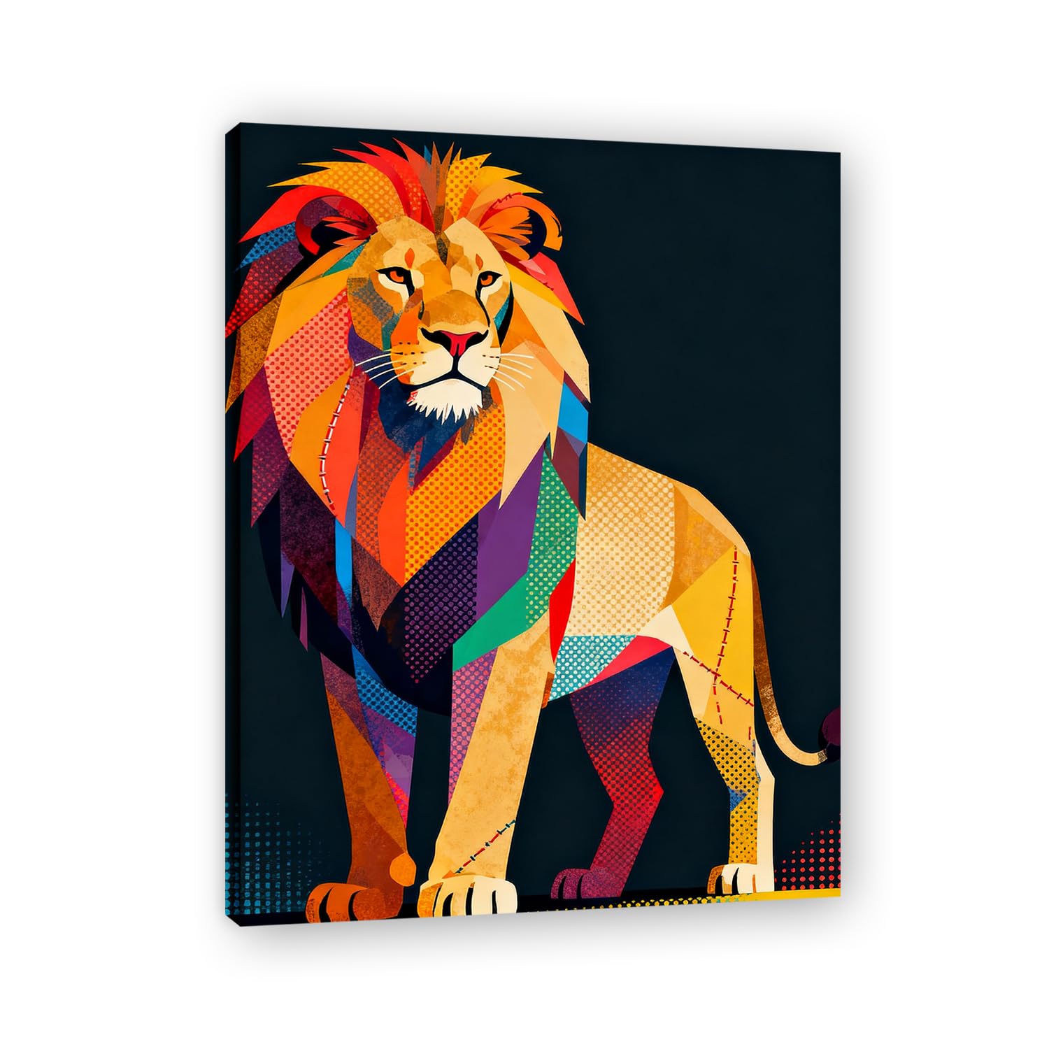 GYSDKUS Pop Art Lion Wall Art, Vibrant Red, Yellow and Blue Halftone Print, Bold Animal Portrait Poster. M11. 70x90cm-28x35in. Inner Frame