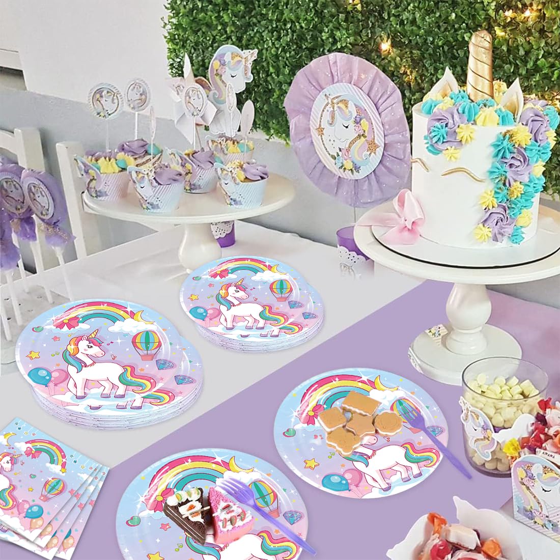 Hmfmdy Eenhoorn feestserviesset, 40-delig, eenhoorn-verjaardagsfeestdecoratie, feestdecoratie met papieren borden, bekers en servetten, kinderverjaardag, accessoires Hmfmdy Eenhoorn feestserviesset, 40-delig, eenhoorn-verjaardagsfeestdecoratie, feestdecoratie met papieren borden, bekers en servetten, kinderverjaardag, accessoires