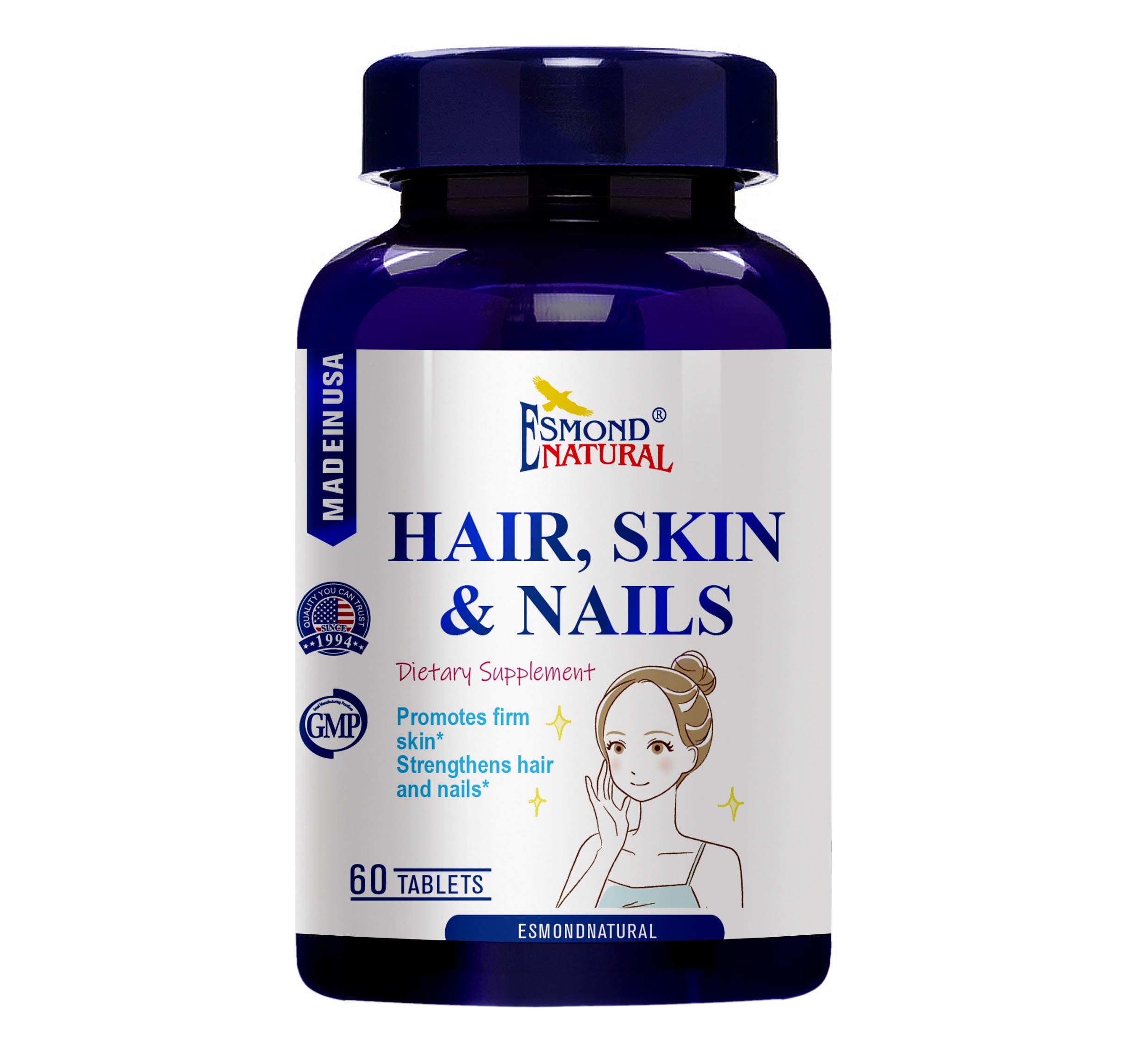 Hair, Skin & Nails (Promotes Firm Skin, Strengthens Hair and Nails), GMP, Natural Product Assn Certified, Made in USA - 60 Tablets