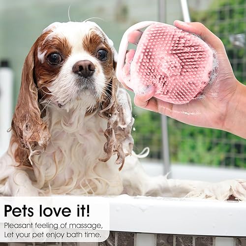 Miniatura 5 de Cepillo para perros con cerdas de silicona suaves para baño de perros, baño de gatos, cepillo de masaje de baño de aseo de mascotas con dispensador