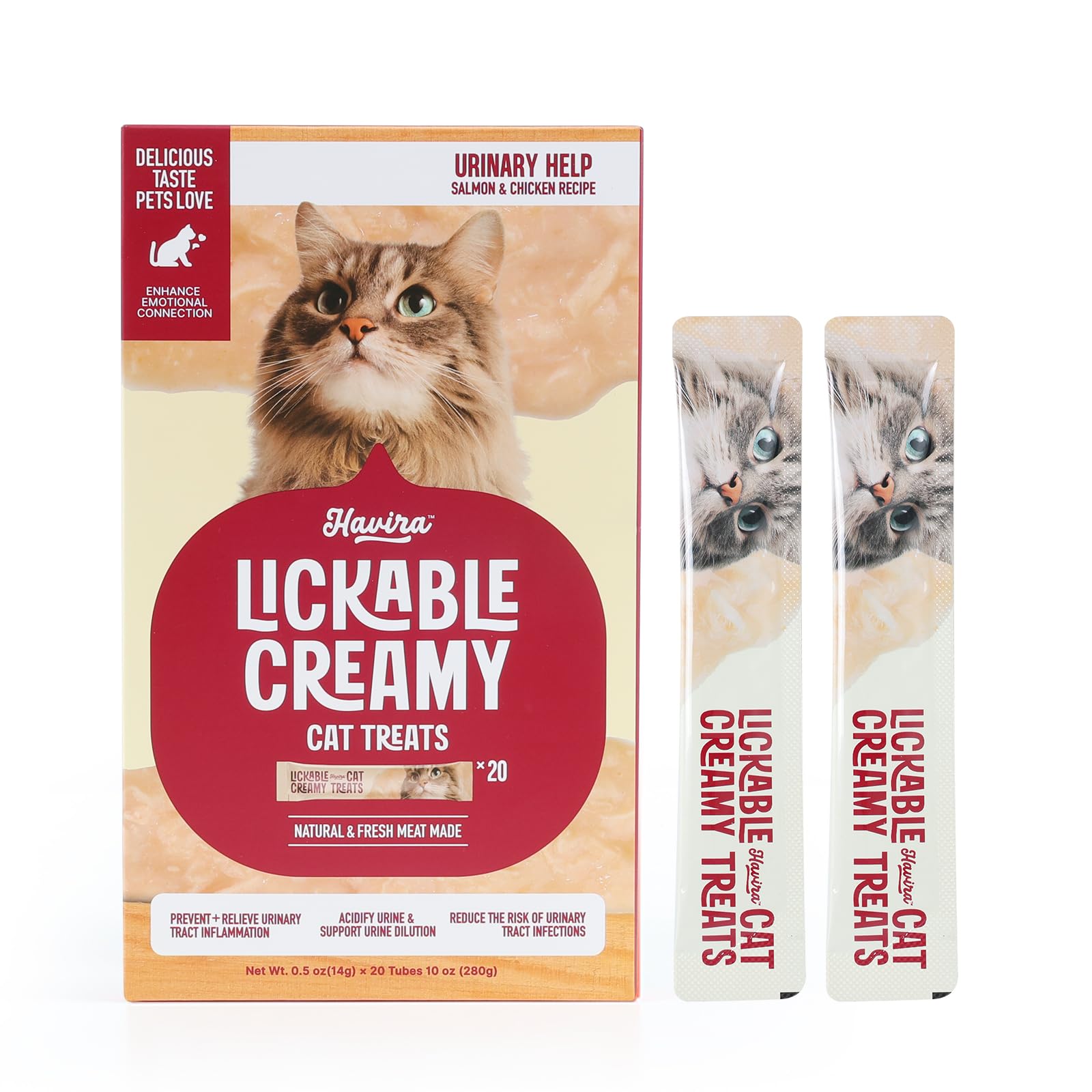 Havira Healthy Lickable Creamy Cat Treats Urinary Help – Chicken & Salmon Flavor Squeeze Treats with Cranberry & DL-Methionine, Functional Snacks with Real Shredded Chicken, Grain Free