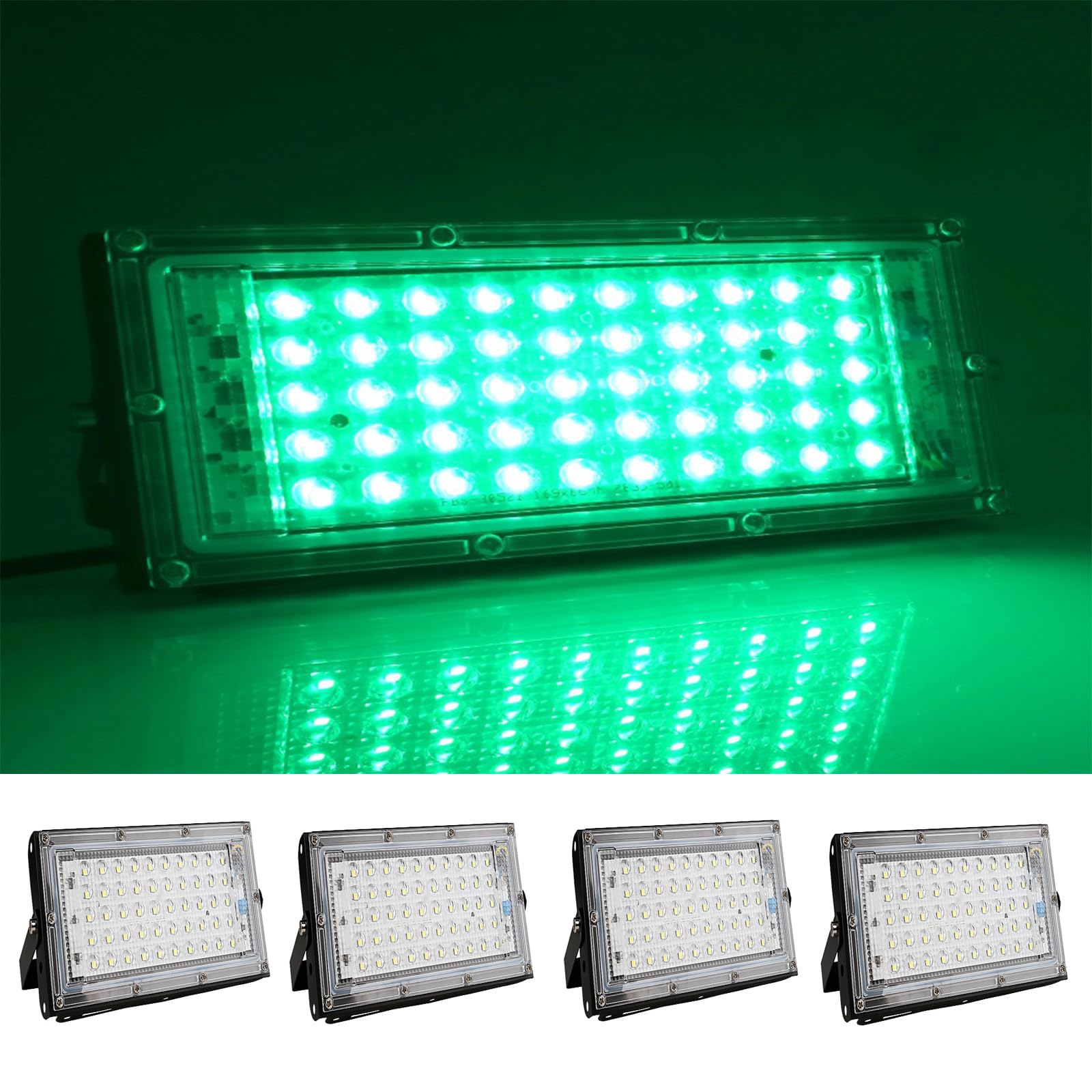 MODOAO Flood Lights Outdoor, 4 Pack 50W 4800LM Green LED Exterior Light, IP66 Waterproof Outdoor Flood Light, AC 220V Wiring Work Light for Party, Stage Yard, Garden, Garage, Lawn, Court
