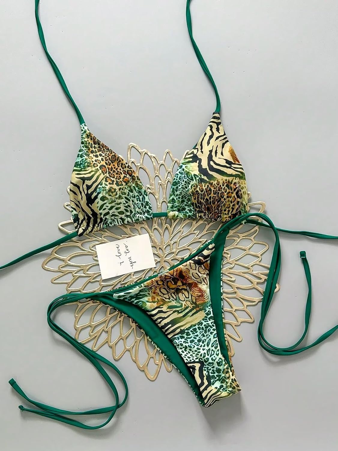 Women's Vintage Leopard Print Bathing Suit Halter Summer Swimsuit Bikini Set