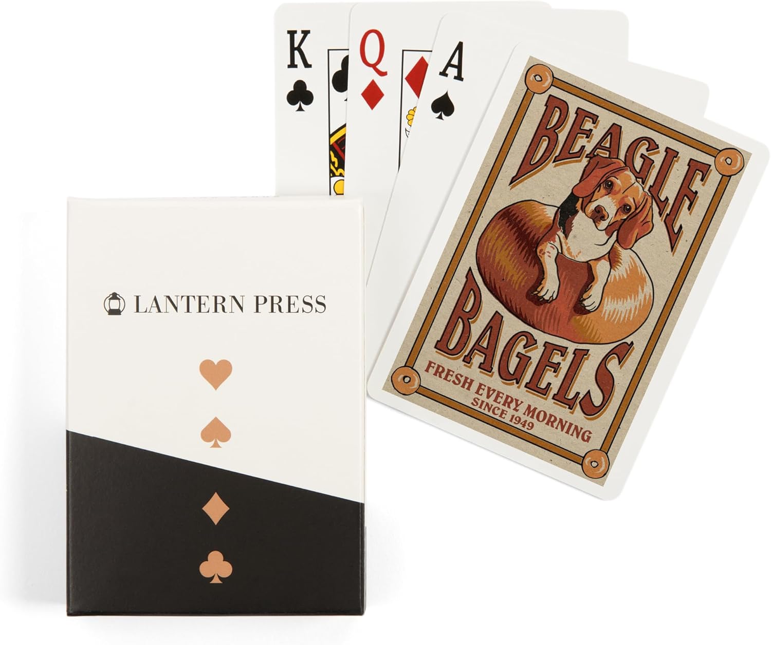 Lantern Press Beagle Bagels, Retro Ad, 52 Playing Cards for Adults, Poker Size Card Deck