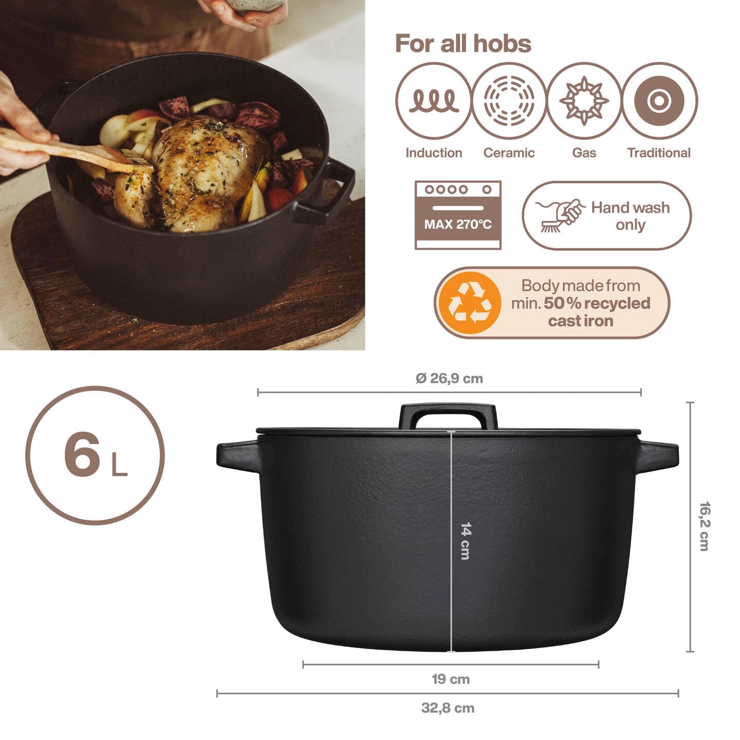 Fiskars Folken Casserole w/lid 6L