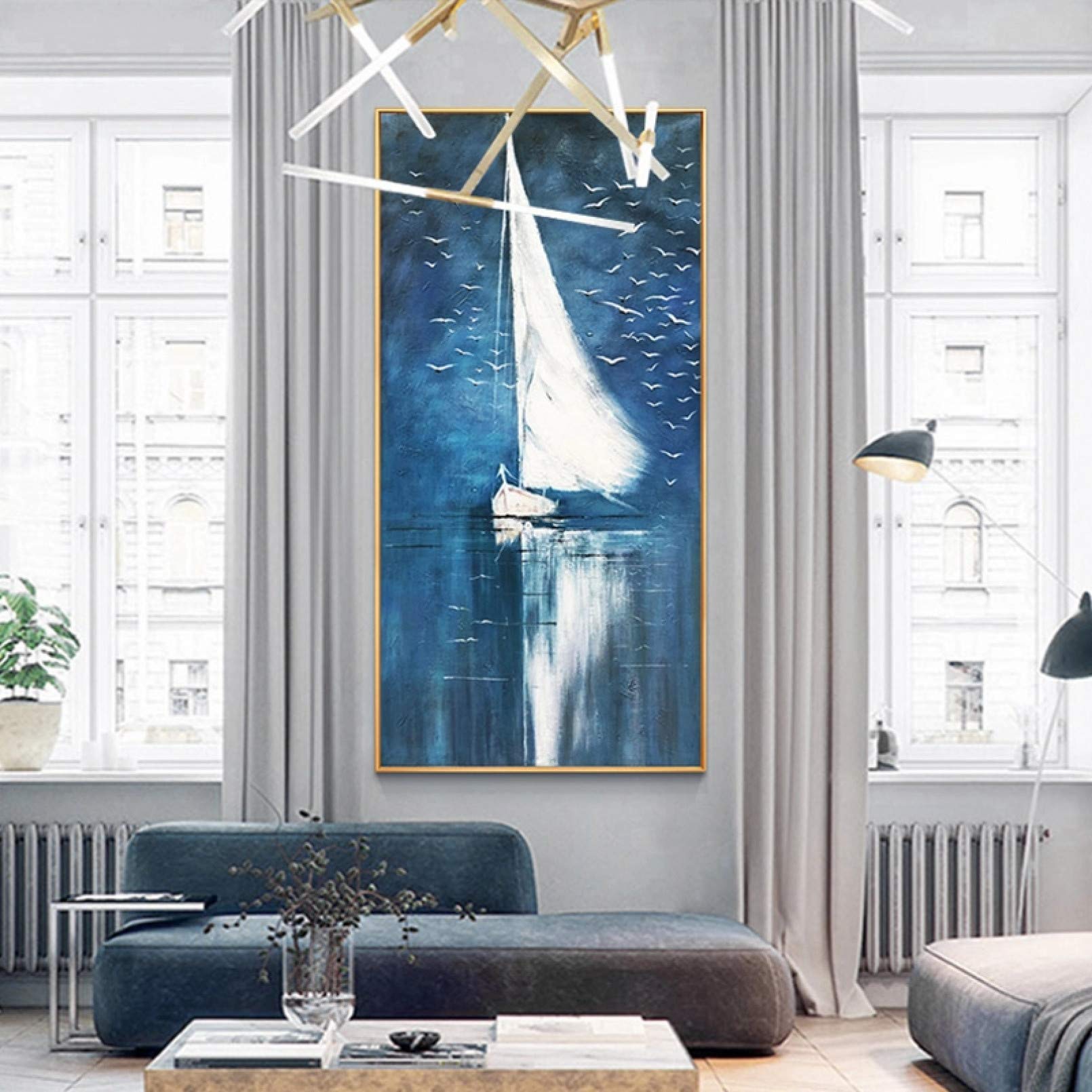 BAJIE Gemälde Handgemalte weiße Segelkunst Ölgemälde auf Leinwand Wandkunst rahmenlose Bilddekoration für Wohnzimmer Raumdekor Geschenk