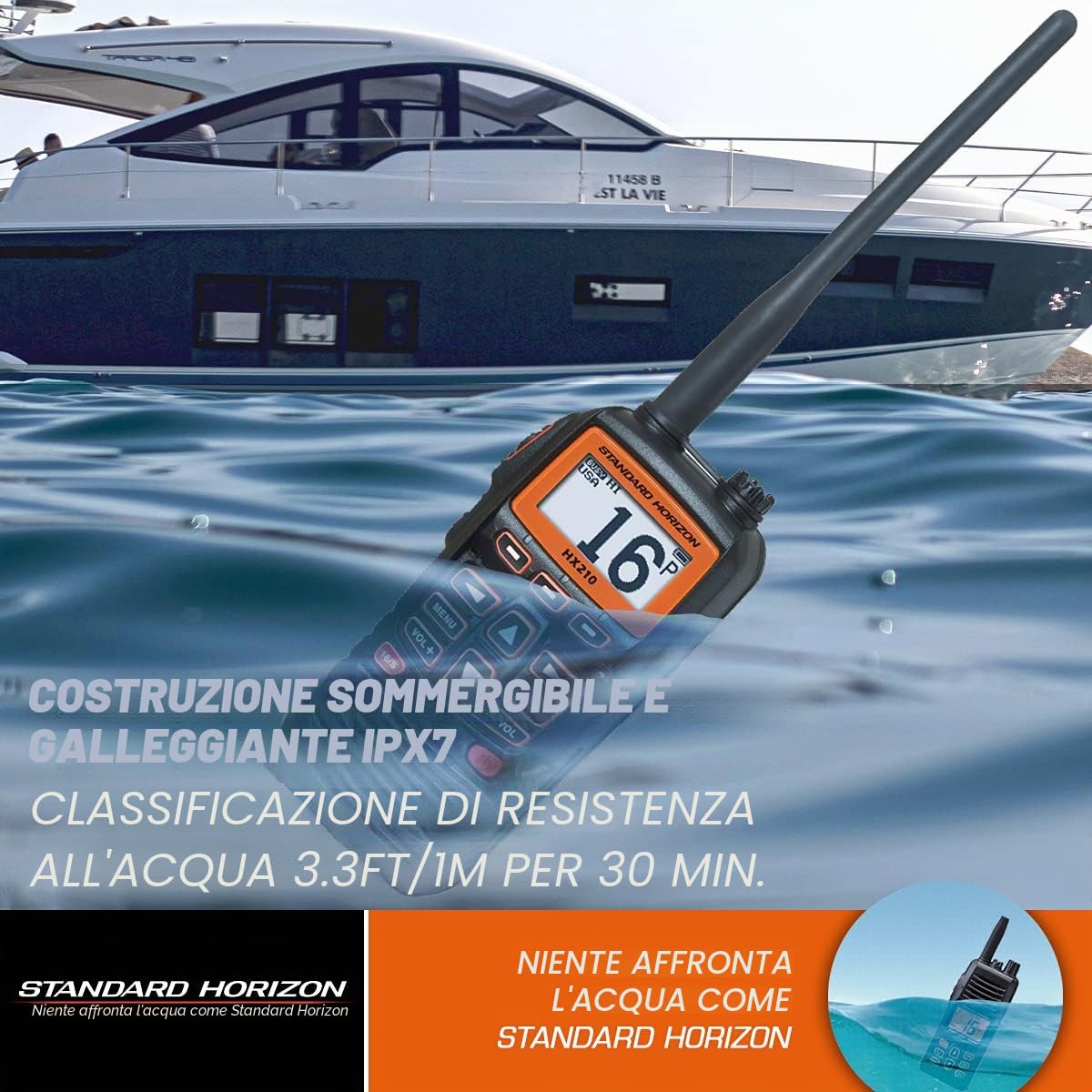 Standard Horizon HX210 Handheld VHF Radio, nero