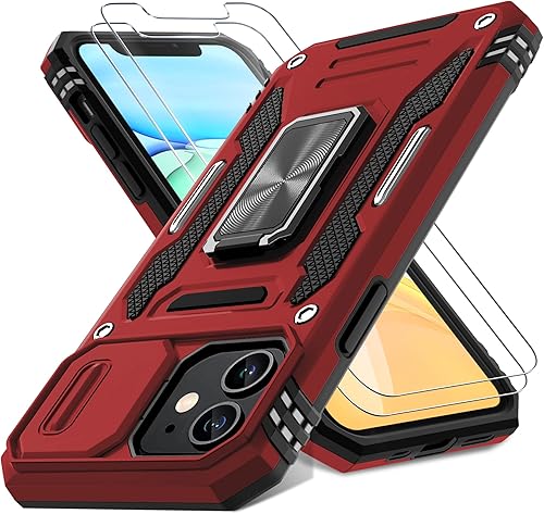 Miniatura 1 de DEERLAMN Funda para iPhone 11 con cubierta deslizante para cámara + protector de pantalla (2 unidades), soporte de anillo giratorio de grado militar