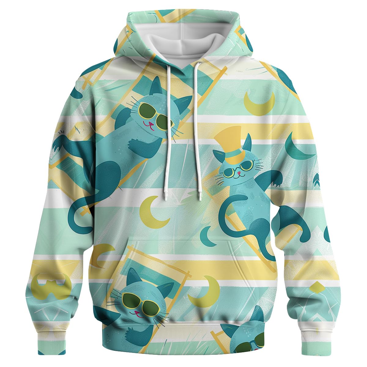 Felpa con Cappuccio Cat Printed 3D Graphic Funny Cat Maglia di Tuta