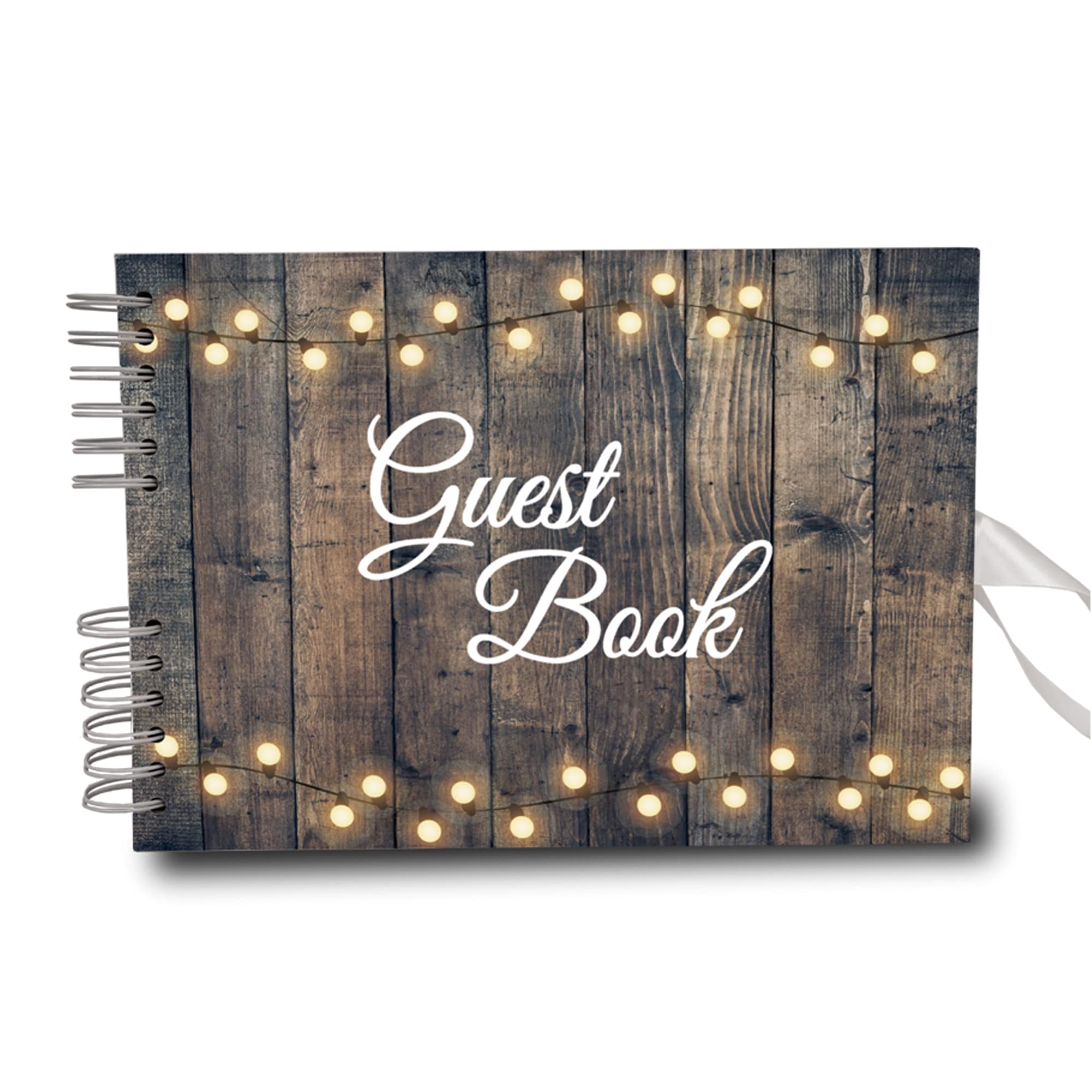 Large 12"x 8" Dark Rustic Wood Fairy Lights Guest book DIY Photo Album Scrapbook with 80 Pages Of Plain Pages Or Slip-in Photo Pages (Black Landscape 6x4 Slip-in Page)