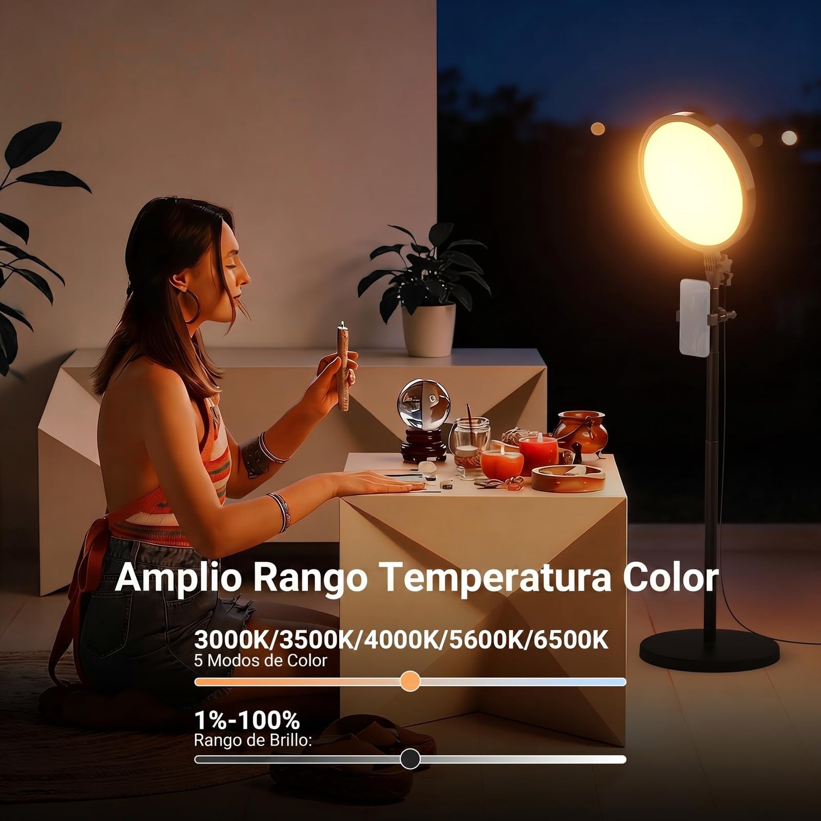 NEEWER Basics 13" 45W Gran Aro Foco con 66" Soporte, 3000K-6500K CRI95+ Full Screen LED Luz Panel con Phone Holder/Remoto para Grabación Video Selfies Streaming Maquillaje Fotografía Estudio, BR45B
