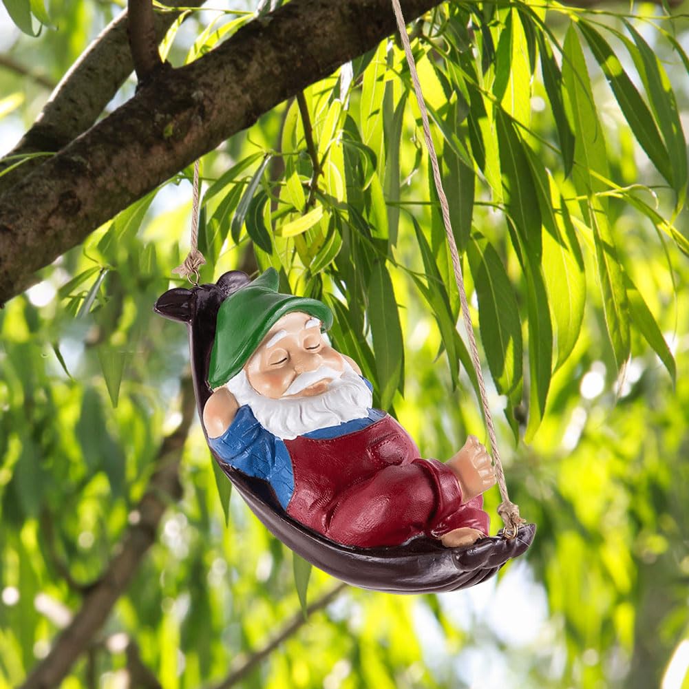 SPEPROECO Funny Garden Gnomes Statue Swing Hanging Dwarf Outdoor Garden Resin Ornaments, Waterproof Hammock Gnome Garden Gifts, Gnomes Sculpture For Garden Outdoor Decorations