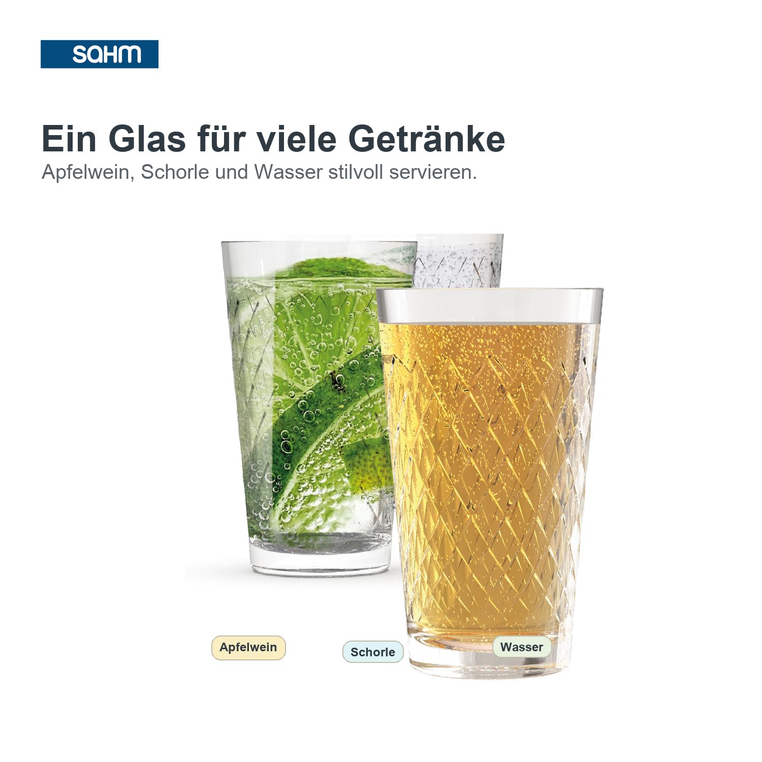 Sahm Apfelweingläser 0,3 l - 12 Apfelweingläser gerippt - Tolles Apfelwein Geschenk - Ideal auch als kleine Wassergläser