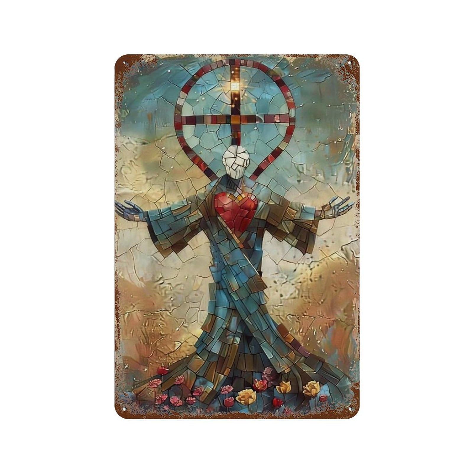 MGHTGRWE Surreal Suffering Christ 01 Poster Wall Art Iron Vintage Metal Tin Sign Modern Home Cofffee Club Art Bar Shop Decor 30x20cm