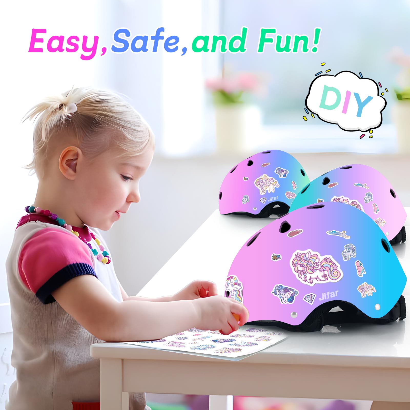 Juego de casco y almohadillas para patineta y bicicleta, equipo de seguridad ajustable para niños pequeños con degradado de color frío para niños y niñas de 3-5-8-14 años, para scooter, patinaje 2