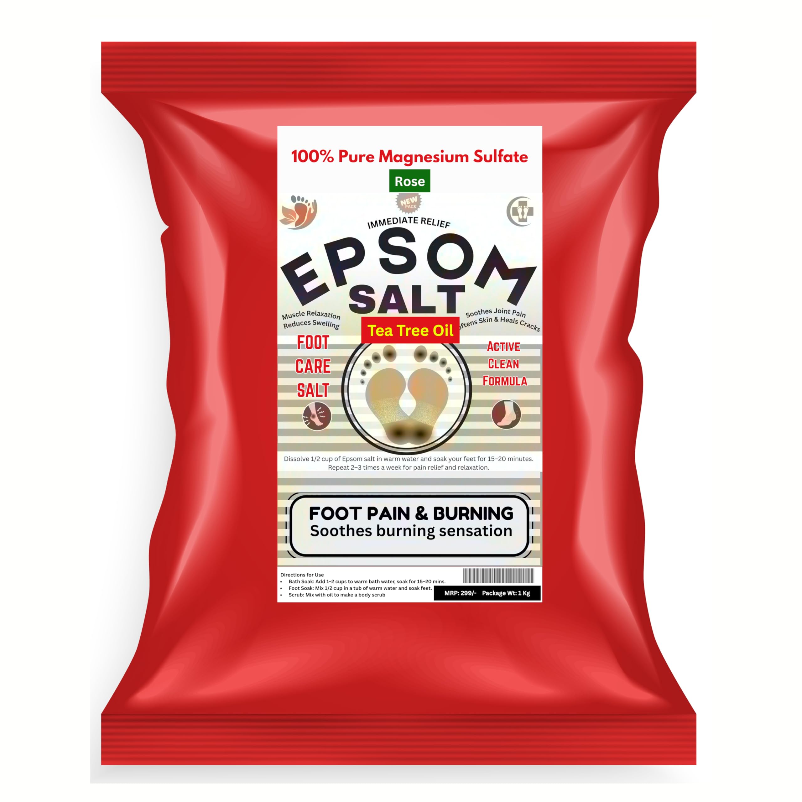 Red Tea Tree Oil Epsom Bath Salt Crystal and Bath | For refreshing bath soak, relieves aches & pain - 1KG-image-47
