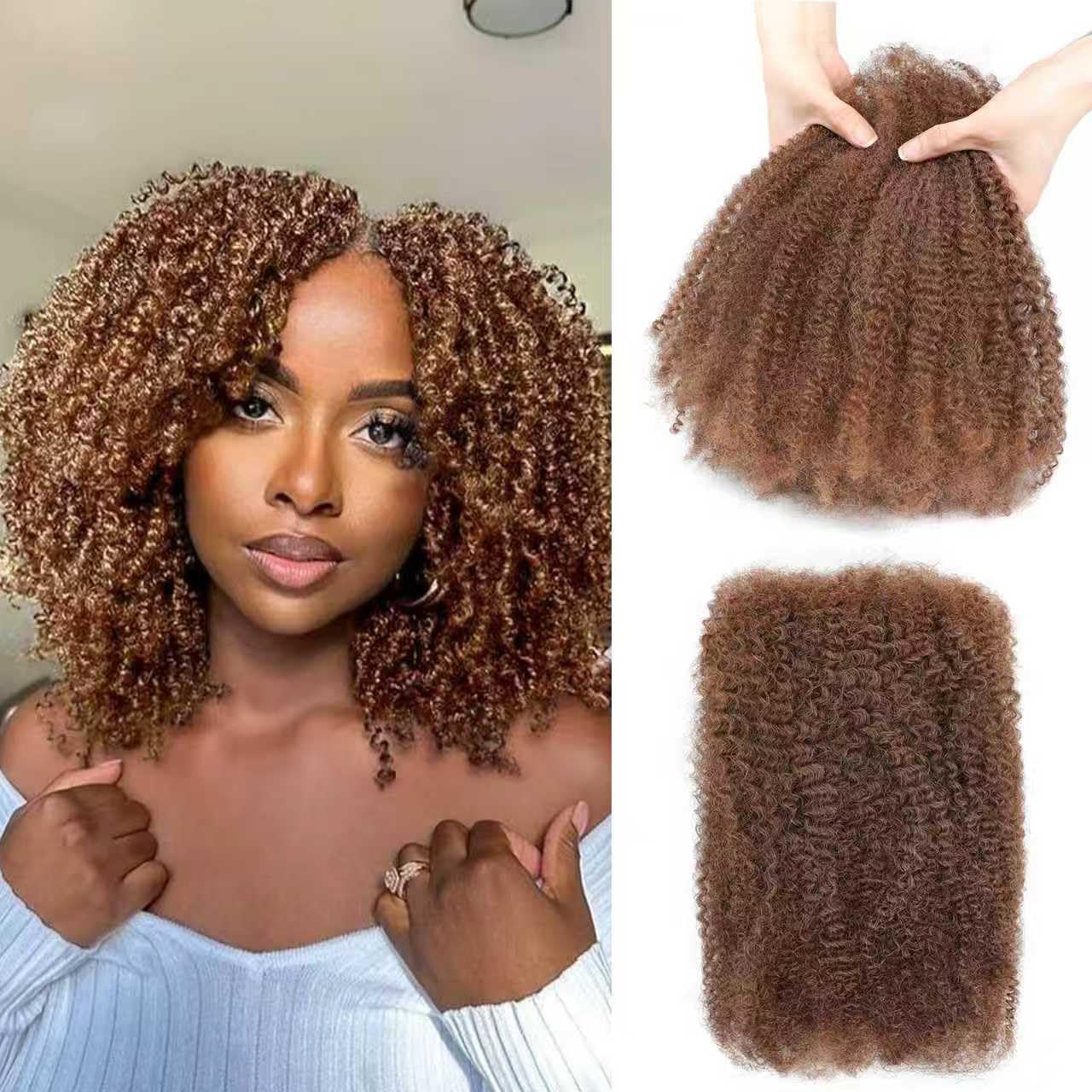Geogroket Afro Kinkys Bulk Human Hair for Permanent Micro Locs/Twists/Braids/Repair No Short Hair Brown 4C Afro Kinky Curly Bulk Human Hair 30# 16