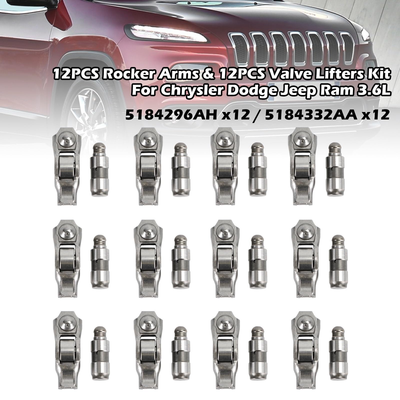 asta bilanciere scarico Adatto per Chrysler Adatto per Jeep Adatto per Ram 3.6L Kit bilancieri 12 pezzi e punterie valvole 12 pezzi 5184296AH 5184332AA punteria scarico