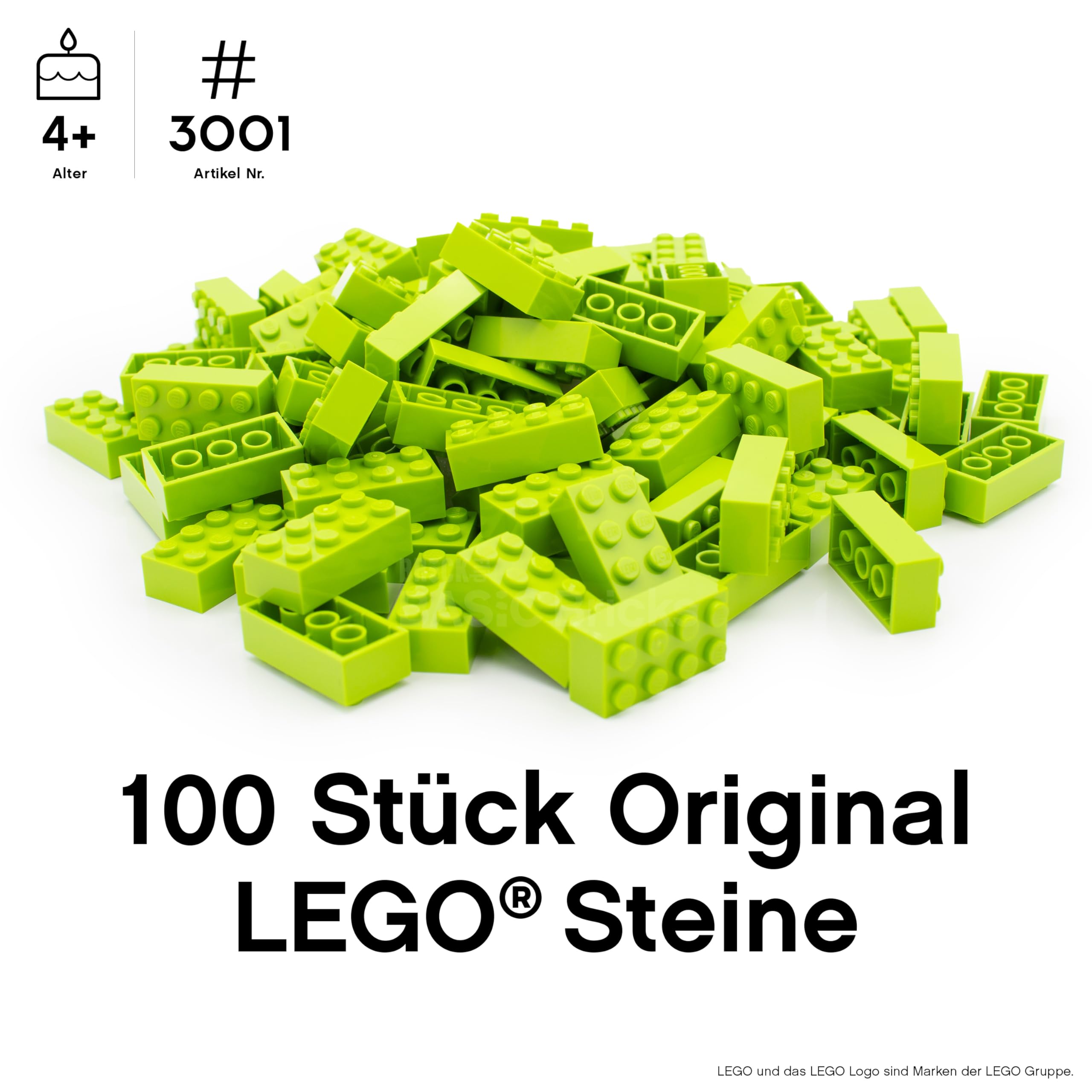 Lego x Bricks Classic, Lime (Green), Pack of 100 – Single