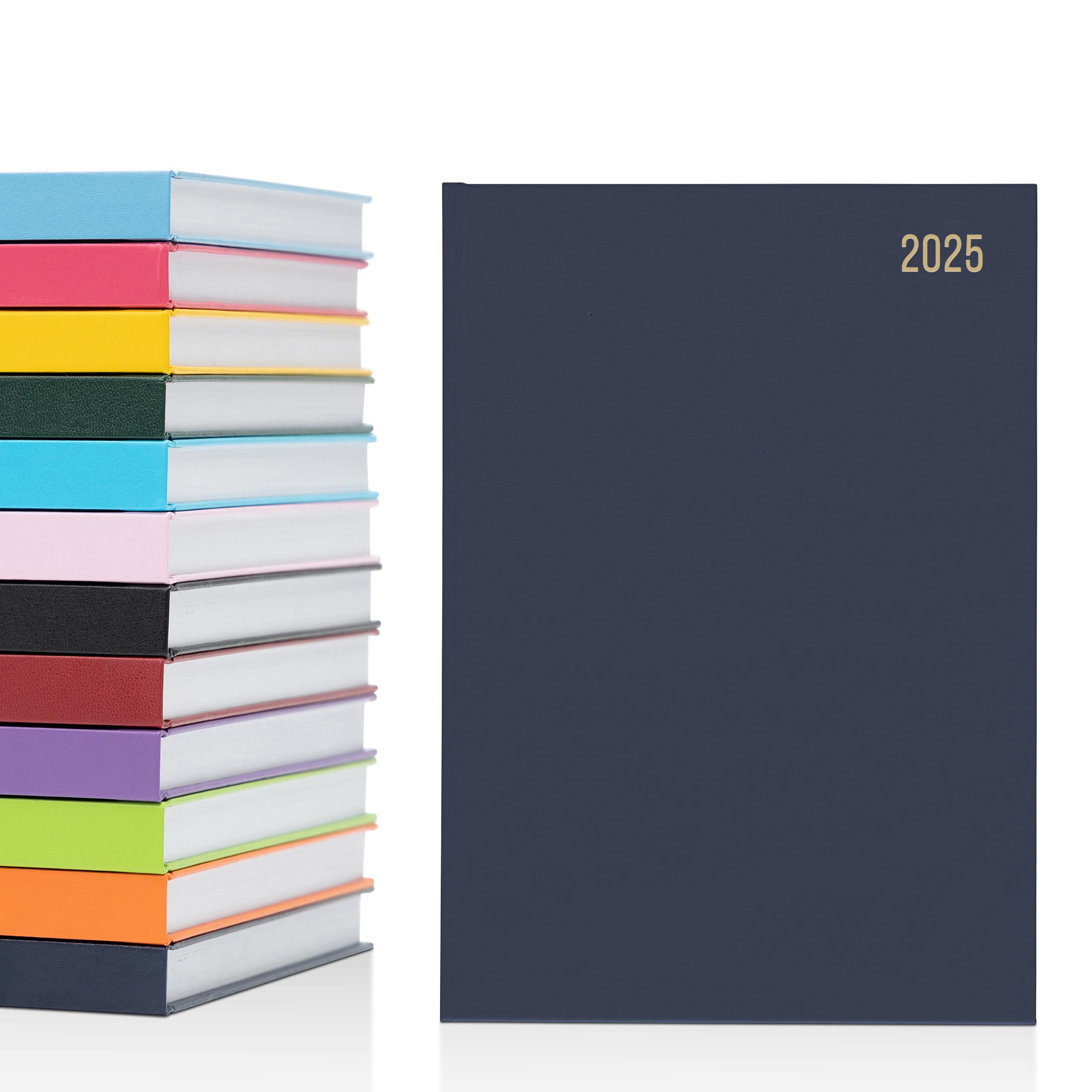 Agenda 2025, A5, página por día, delgada, 2 páginas por día, tapa dura, año completo, calendario diario, marcador de cinta, color azul marino, (idioma español no garantizado)