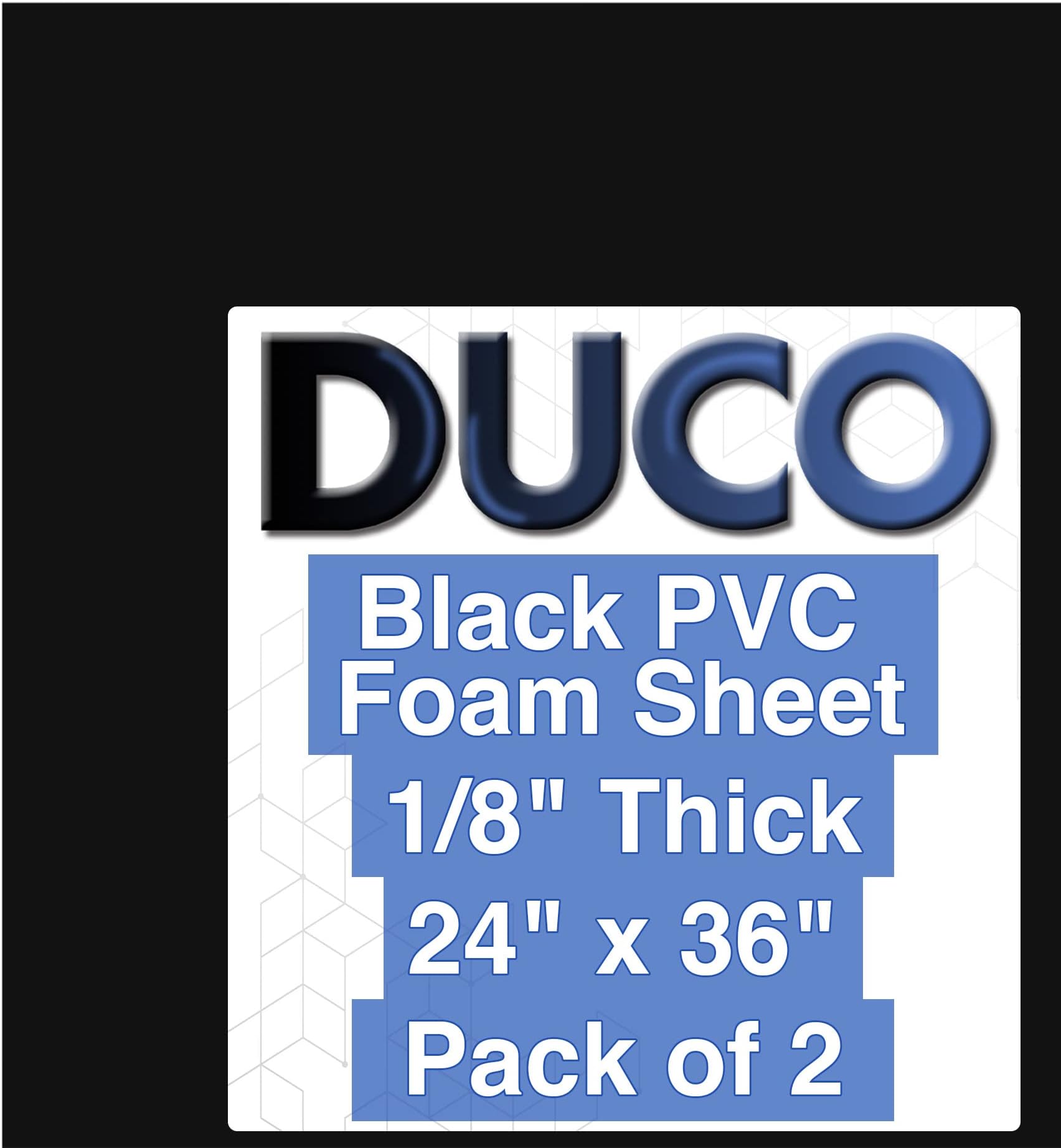 Duco USA-Made Expanded PVC Sheet 1/8" Thick - 2 Pack of 24 x 36" Matte Black Closed Cell Foam Board - Lightweight Rigid 3mm PVC Plastic Sheet for Crafts, Signage, Displays, DIY Projects, Modeling