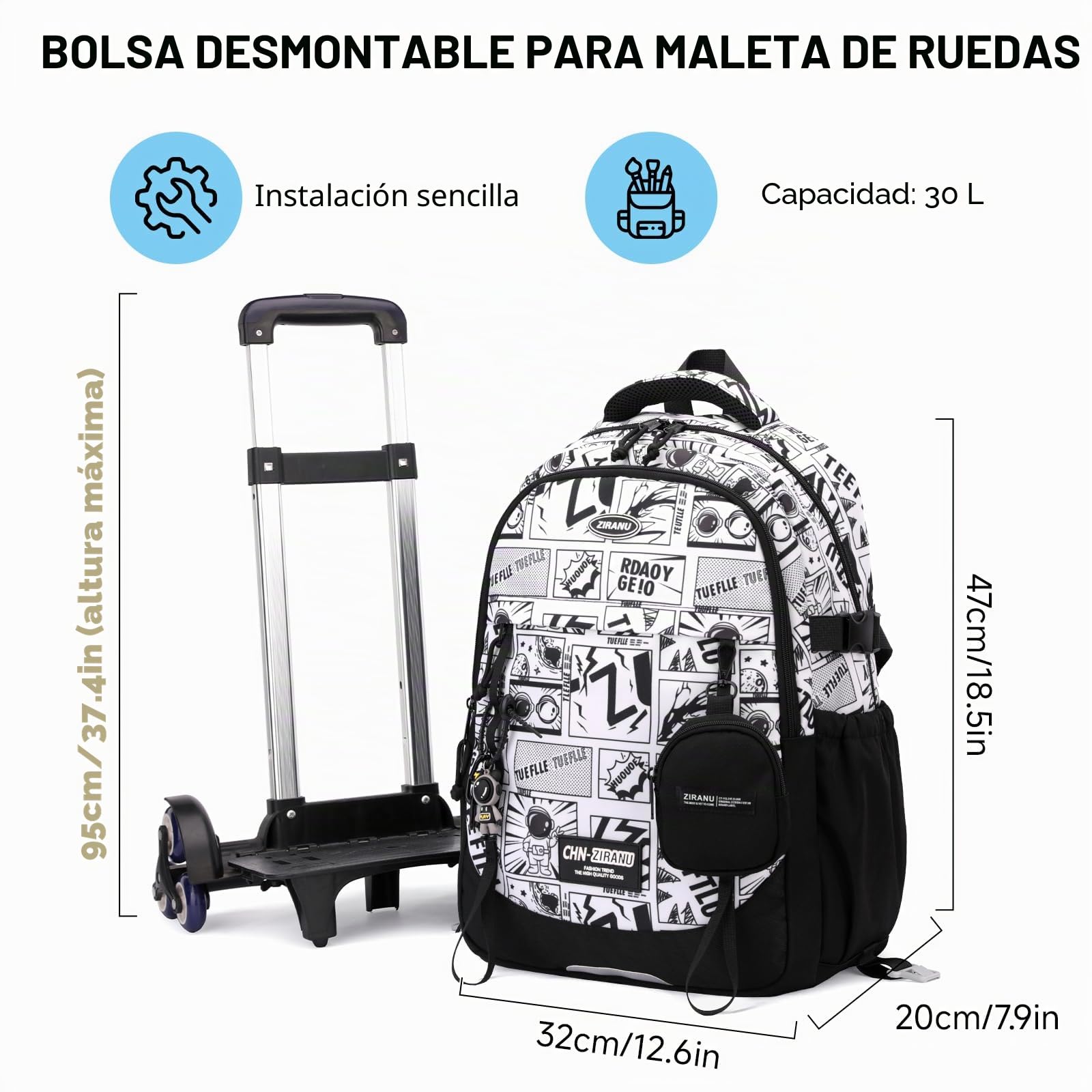 Amythe Mochila Escolar con Ruedas Adolescente, Moda para Laptop 15.6"