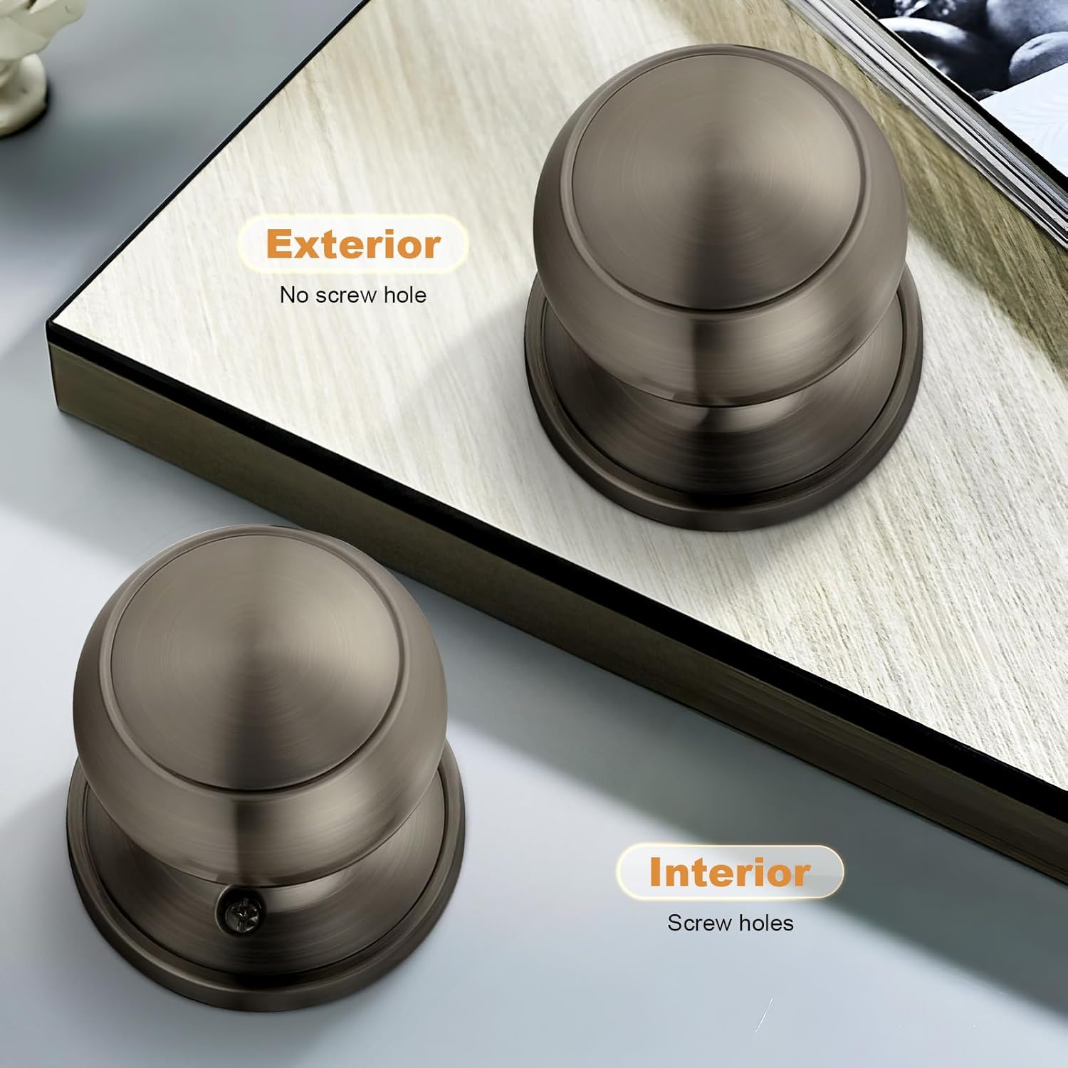 Probrico Grey Interior Door Knob for Hallway, Satin Gunmetal Door Knobs Closet Door Knob, Passage Door Knobs with Round Ball Knob, 6 Pack