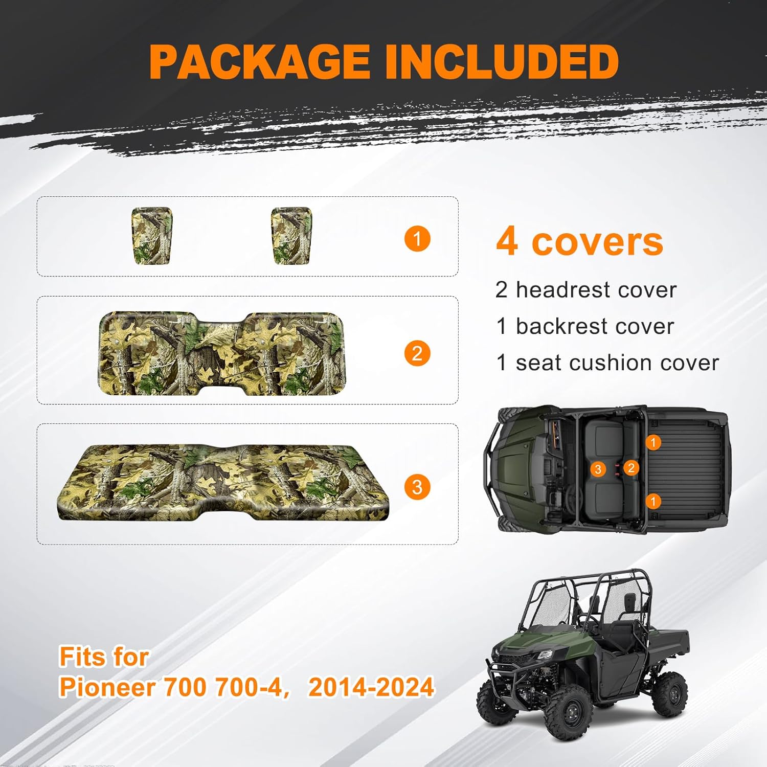 BORDAN Waterproof Seat Covers for UTV Pioneer 700, Heavy Duty 1680D UTV Seat Covers for Pioneer 700/700-4 2014-2025 Full Protection Outdoor Camo(4 PCS)