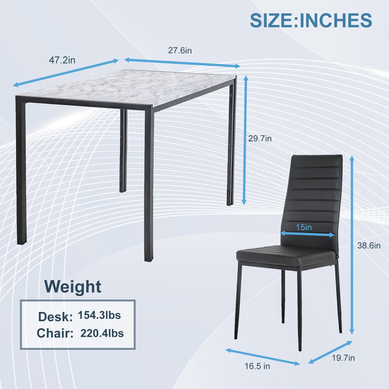 PayLessHere Dining Table and Chairs Set, Modern Rectangular Marble Table top with 4 Chairs PU Leather for Dining Room and Kitchen, White Marble