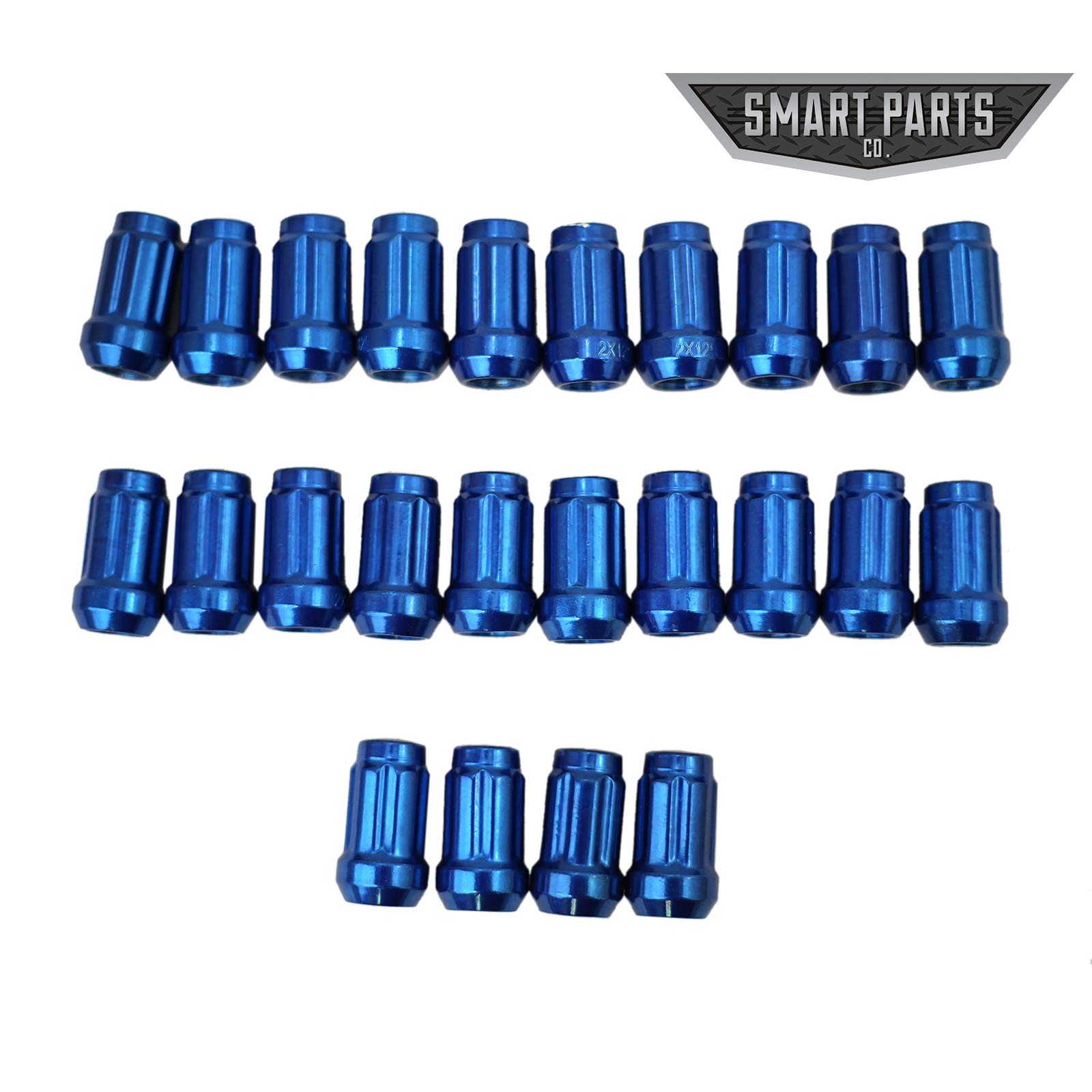Smart Parts 24 Qty 12x1.5 Blue Closed End Acorn Spline Lug Nuts W/Key Cone Seat 1.4