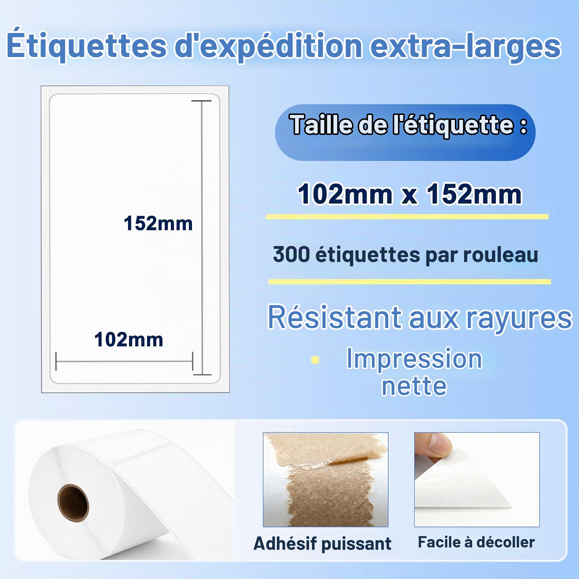 DOREE Lot de 10 rouleaux d’étiquettes d’expédition blanches 100 mm x150 mm, 300 étiquettes/rouleau, mandrin 25 mm, compatibles Zebra GK420D/GX420D,GK420T/GX420T, ZD500R,ZD620, ZT230, ZT410.
