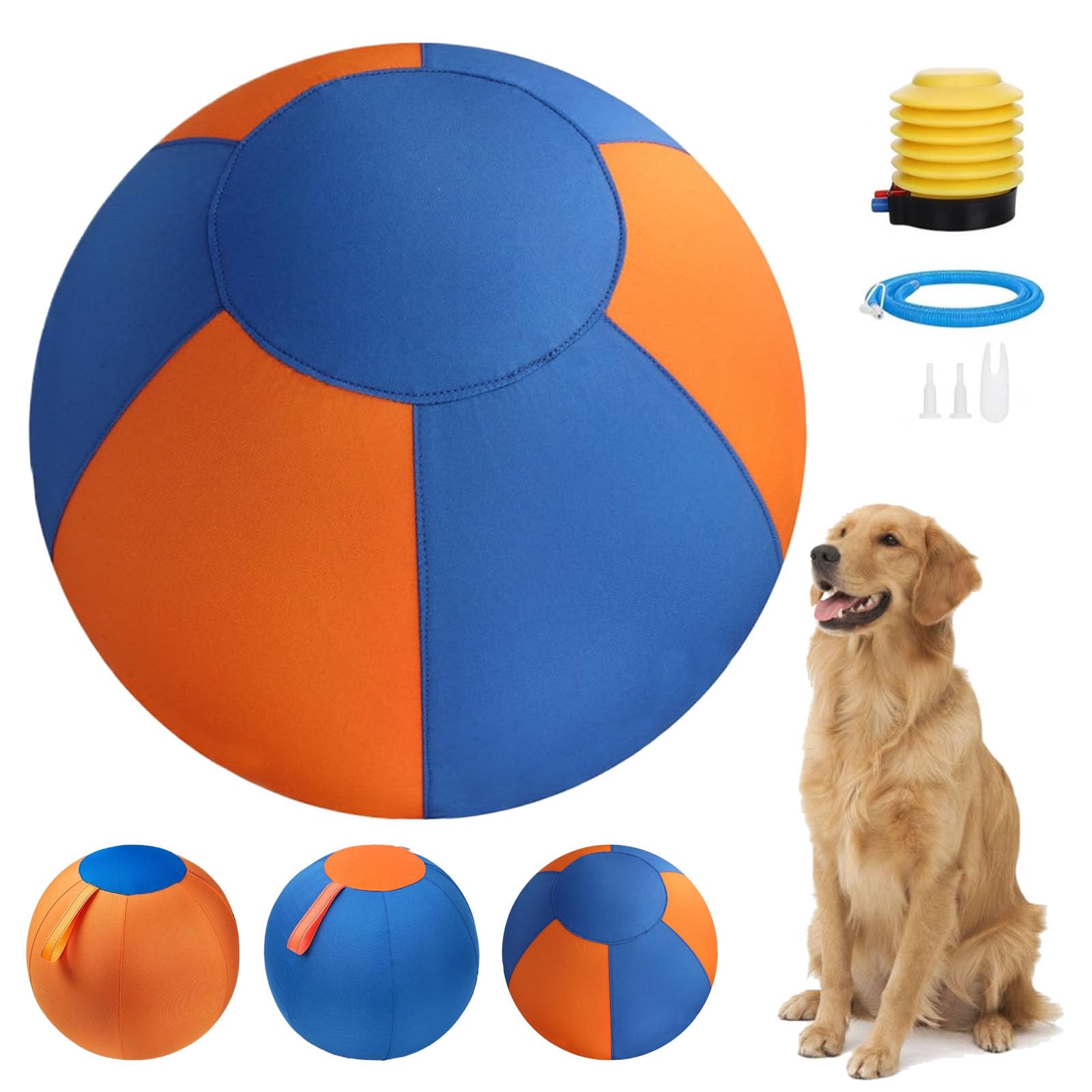 Thickened version Herding Balls For Dogs, 10/18/22 Inch Giant Inflatable Dog Ball with Handle Tabs & Polyester Cover, Scratch Resistant Interactive Toy for Outdoor Play & Training (Orange+Blue,Small)