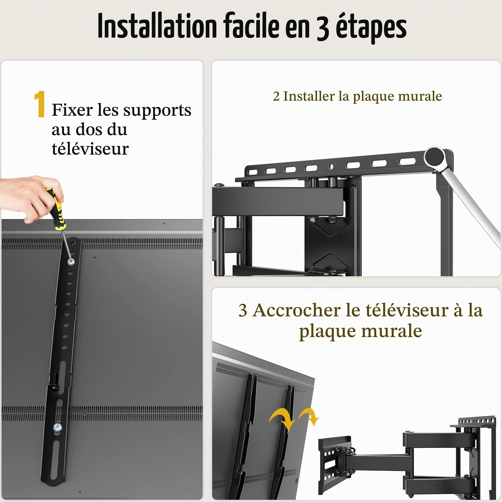 Mounting Dream Support mural TV pivotant et inclinable Support mural TV à bras double pour la plupart des téléviseurs LED, LCD, OLED, plasma 66-140cm (26-55 pouces) avec VESA 75x75-400x400mm jusqu'à