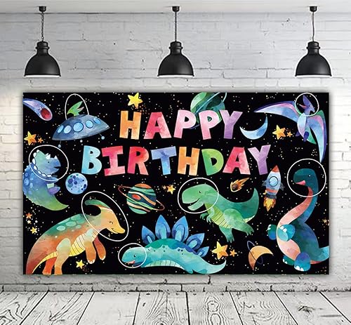 Telón de fondo de dinosaurio de acuarela de 6 x 36 pies diseño de dinosaurio espacial fiesta de cumpleaños decoración de fiesta de cumpleaños