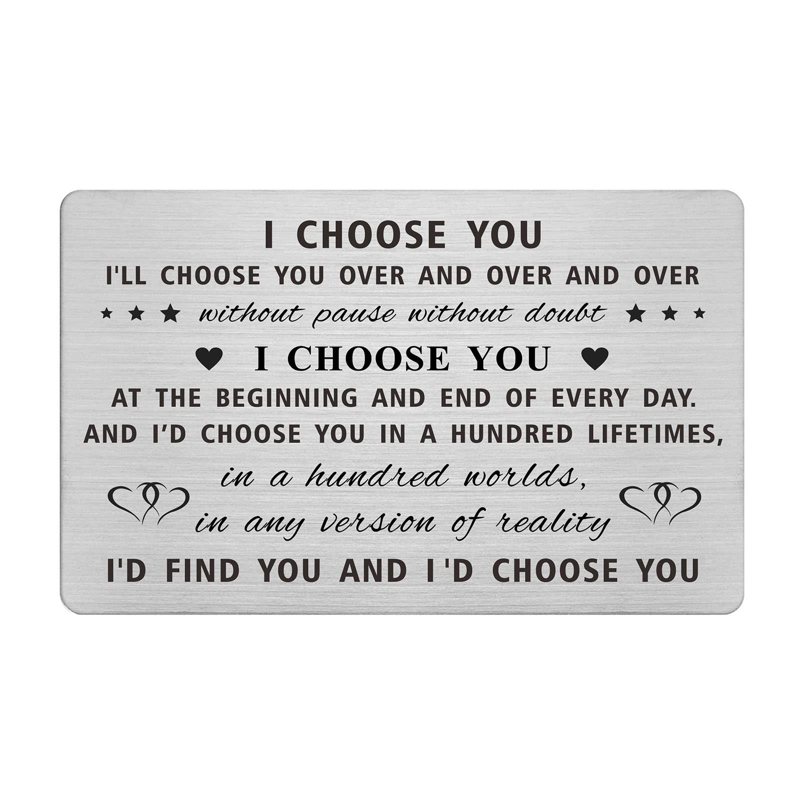 Jzxwan I Choose You Gift, Romantic Wedding Anniversary Card, Meaningful Wedding Day Gift for Groom from Bride, Personalized Christmas Marriage Card Gift