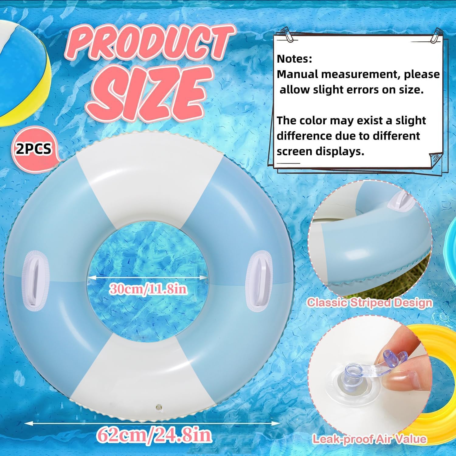 Swimming Pool Tubes-2PCS Inflatable Pool Floats for Adult Swim Ring Pool Floaties Inflatable Swimming Pool Raft Party Water Summer Beach Lounger Float Party Supplies