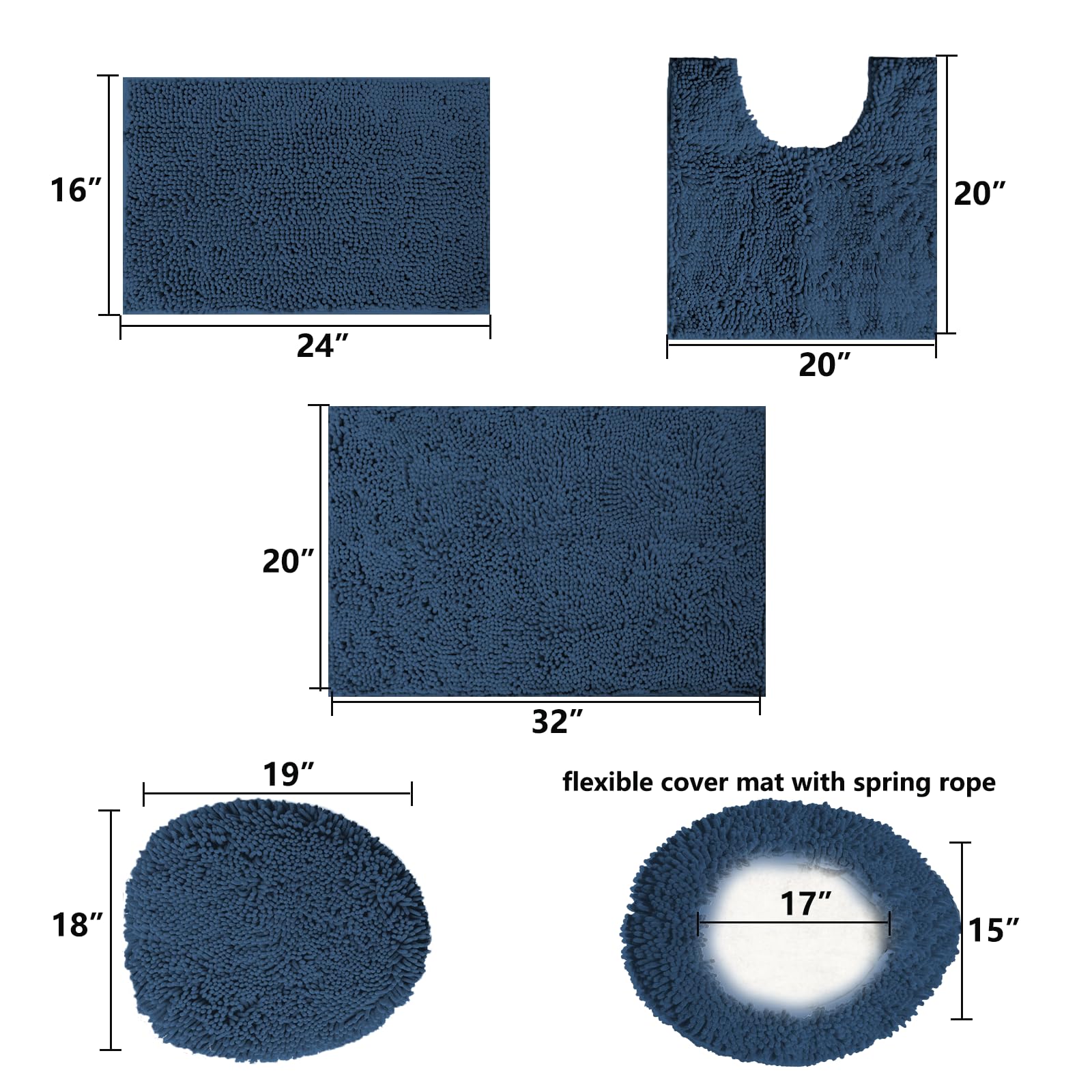 Juego de 4 alfombras de baño de felpilla con respaldo antideslizante de PVC, juego de alfombras de baño suaves con tapa de inodoro, tapetes de baño absorbentes de agua para baño, lavables a