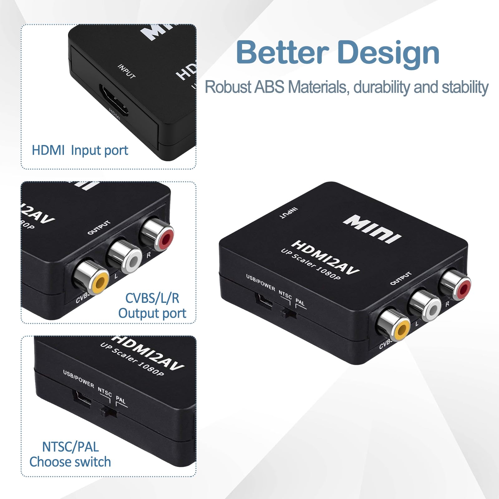 Wonlyus Convertidor HDMI a RCA con cable RCA y HDMI, 1080P HDMI a AV 3RCA CVBs compuesto de vídeo adaptador de audio rAdapter compatible con PAL/NTSC para TV Stick, Apple TV, PC, portátil, Xbox, DVD