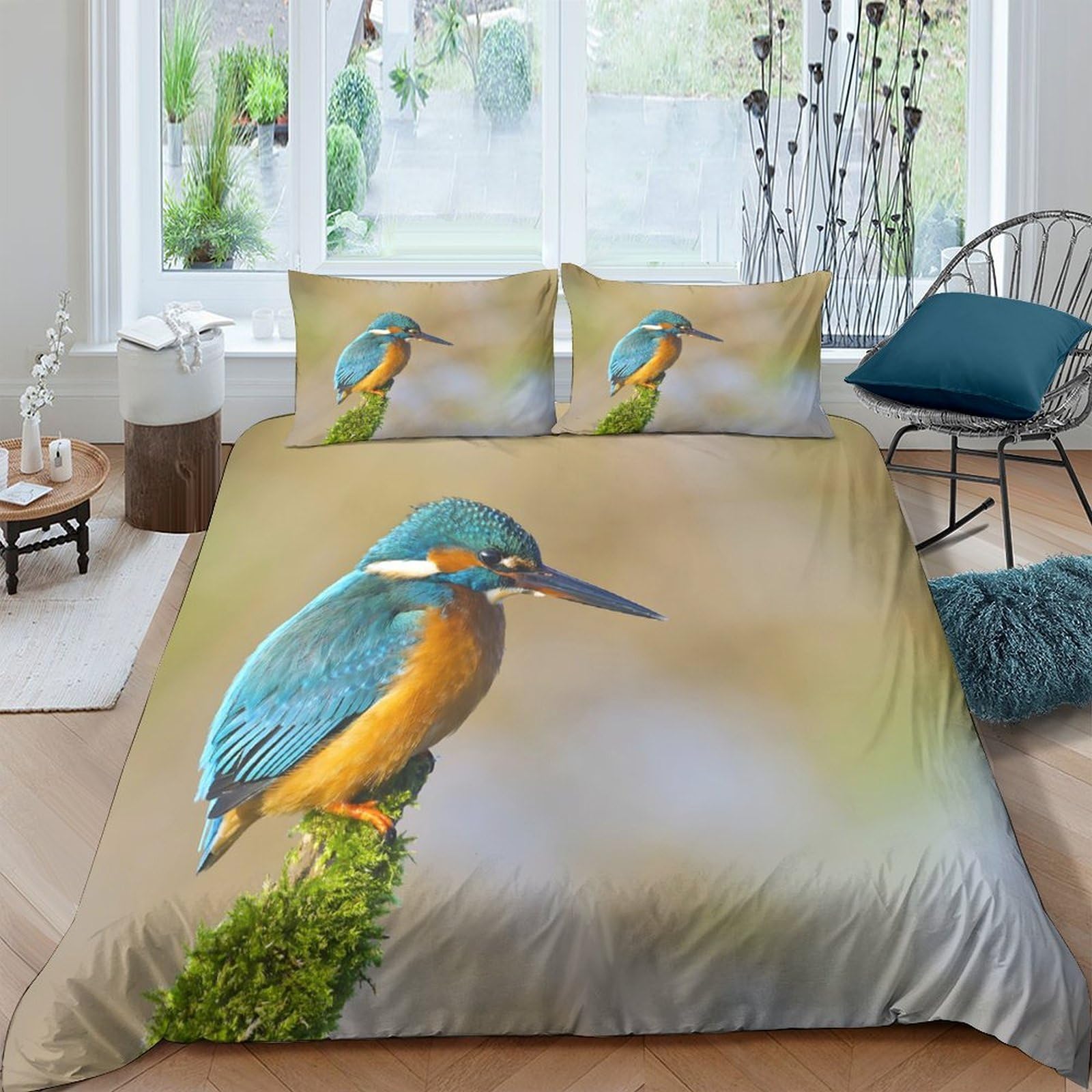 Ctjqhvkz Style-8 3D Printed Kingfisher Bird Fitted Sheet Microfiber Soft Blue Orange Nature Mattress Cover For Bedroom Guestroom Decor Single（135X200cm）